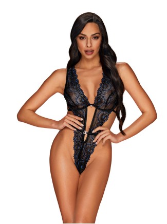 Obsessive Lingerie sexy body nero con pizzo blu Belisis