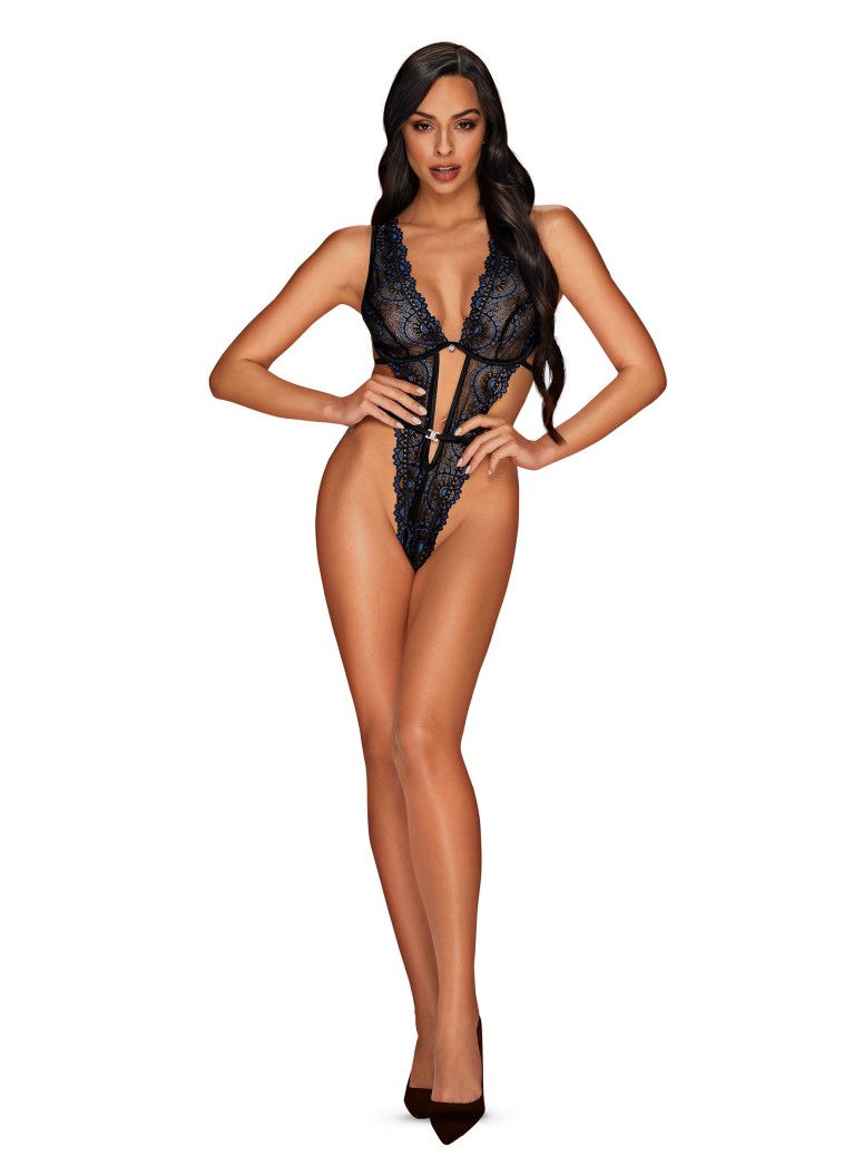 Obsessive Lingerie sexy body nero con pizzo blu Belisis