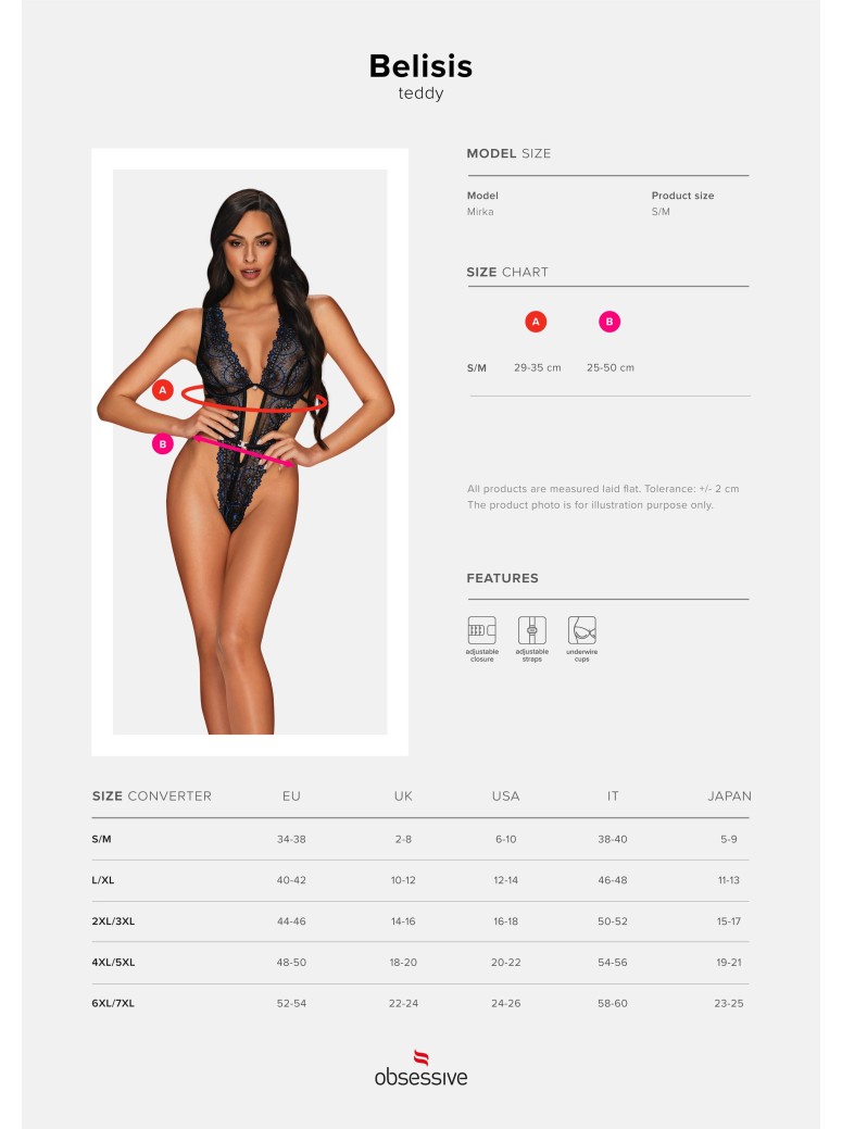 Obsessive Lingerie sexy body nero con pizzo blu Belisis