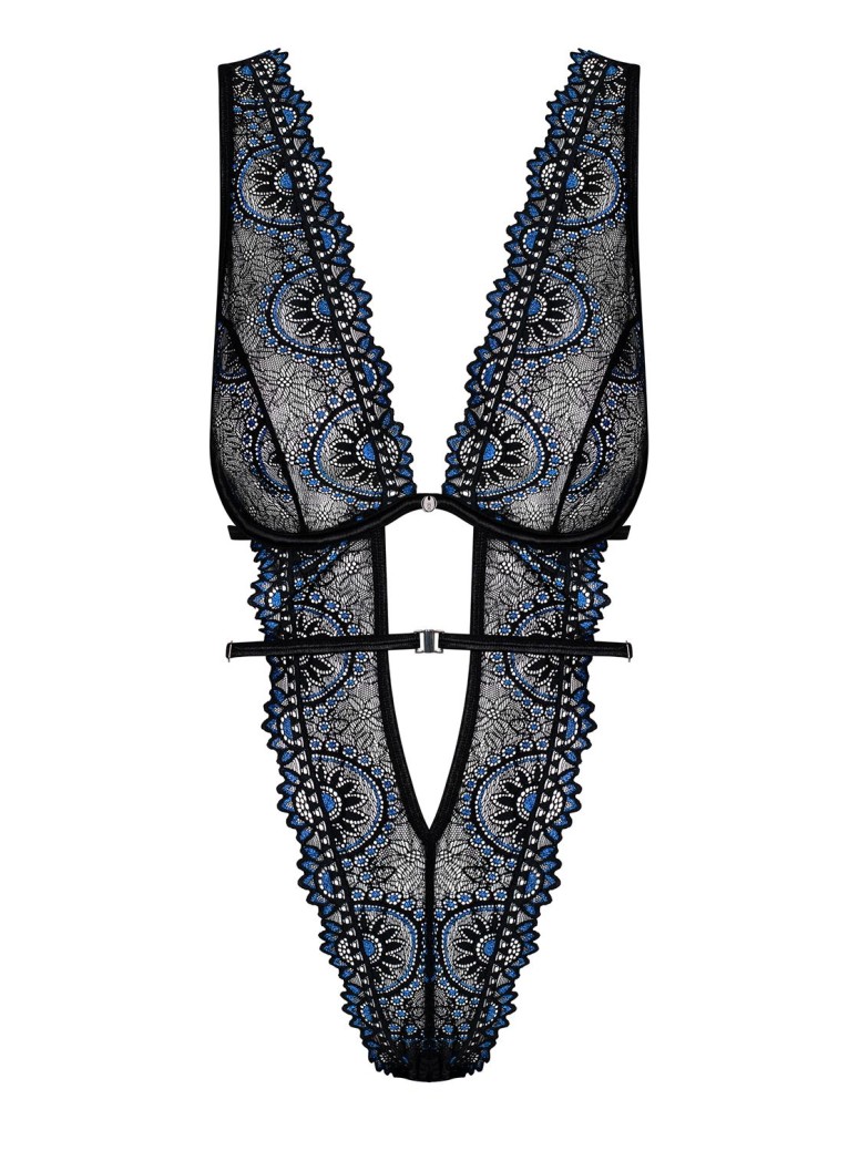 Obsessive Lingerie sexy body nero con pizzo blu Belisis