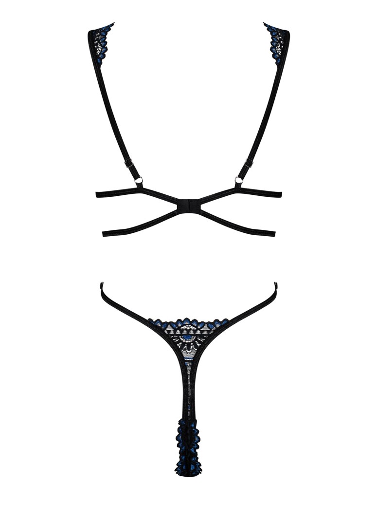 Obsessive Lingerie sexy body nero con pizzo blu Belisis