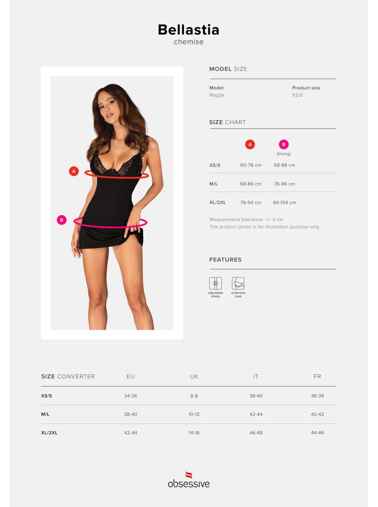 Obsessive Lingerie elegante chemise con perizoma collezione Bellastia