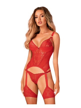 Obsessive Lingerie corsetto con giarrettiera e perizoma rosso Belovya