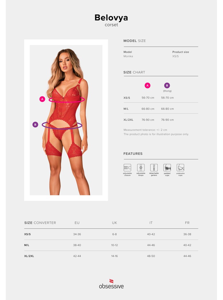 Obsessive Lingerie corsetto con giarrettiera e perizoma rosso Belovya