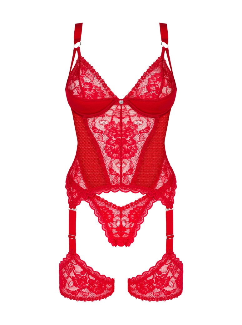 Obsessive Lingerie corsetto con giarrettiera e perizoma rosso Belovya