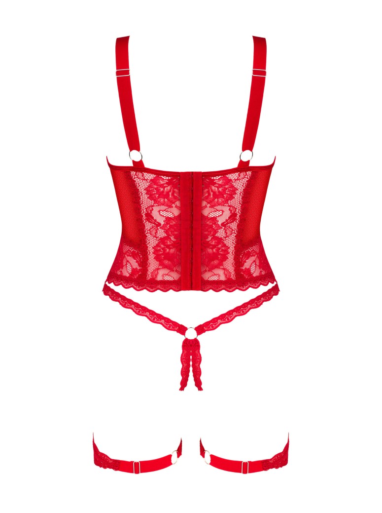 Obsessive Lingerie corsetto con giarrettiera e perizoma rosso Belovya