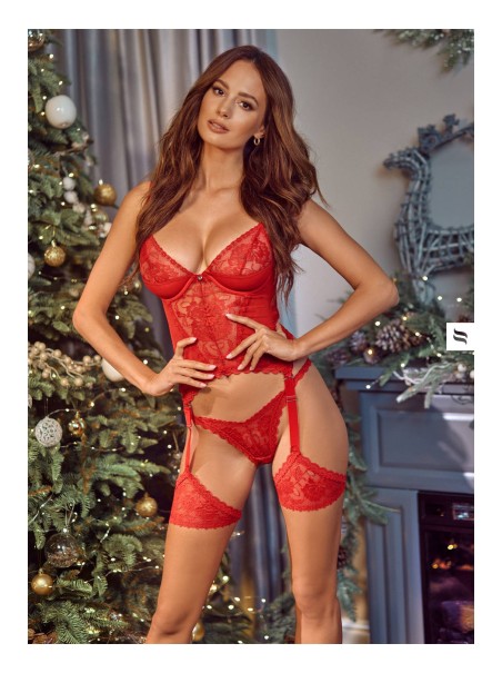 Obsessive Lingerie corsetto con giarrettiera e perizoma rosso Belovya Obsessive Lingerie corsetto con giarrettiera e perizoma rosso Belovya