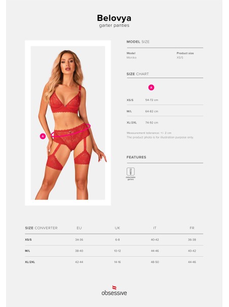 Obsessive Lingerie mutandine con giarrettiera in pizzo rosso Belovya