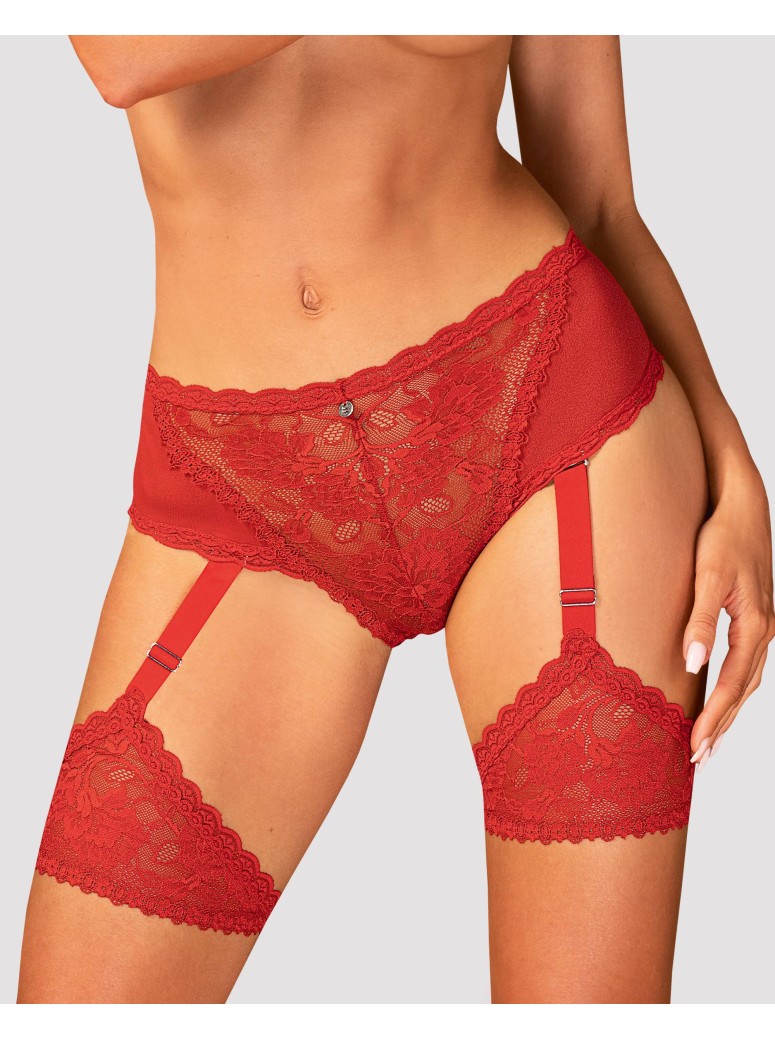 Obsessive Lingerie mutandine con giarrettiera in pizzo rosso Belovya