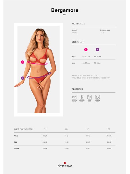 Obsessive Lingerie Bergamore sexy completino aperto in pizzo rosso