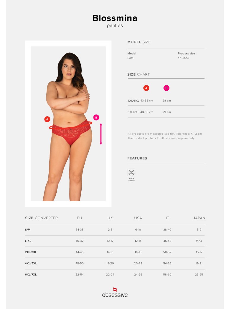 Obsessive Lingerie mutandine Curvy in pizzo rosso fino a 7XL Blossmina