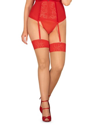 Obsessive Lingerie sexy calze curvy nudo con balza rossa Blossmina XXL