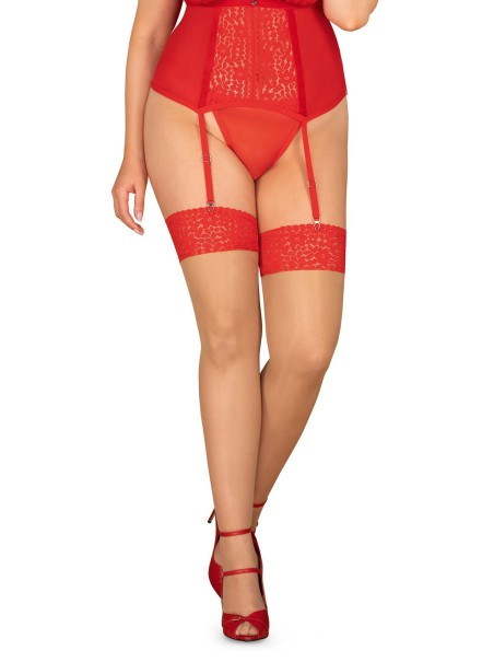 Obsessive Lingerie sexy calze curvy nudo con balza rossa Blossmina XXL Obsessive Lingerie sexy calze curvy nudo con balza rossa Blossmina XXL