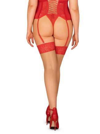 Obsessive Lingerie sexy calze curvy nudo con balza rossa Blossmina XXL 2