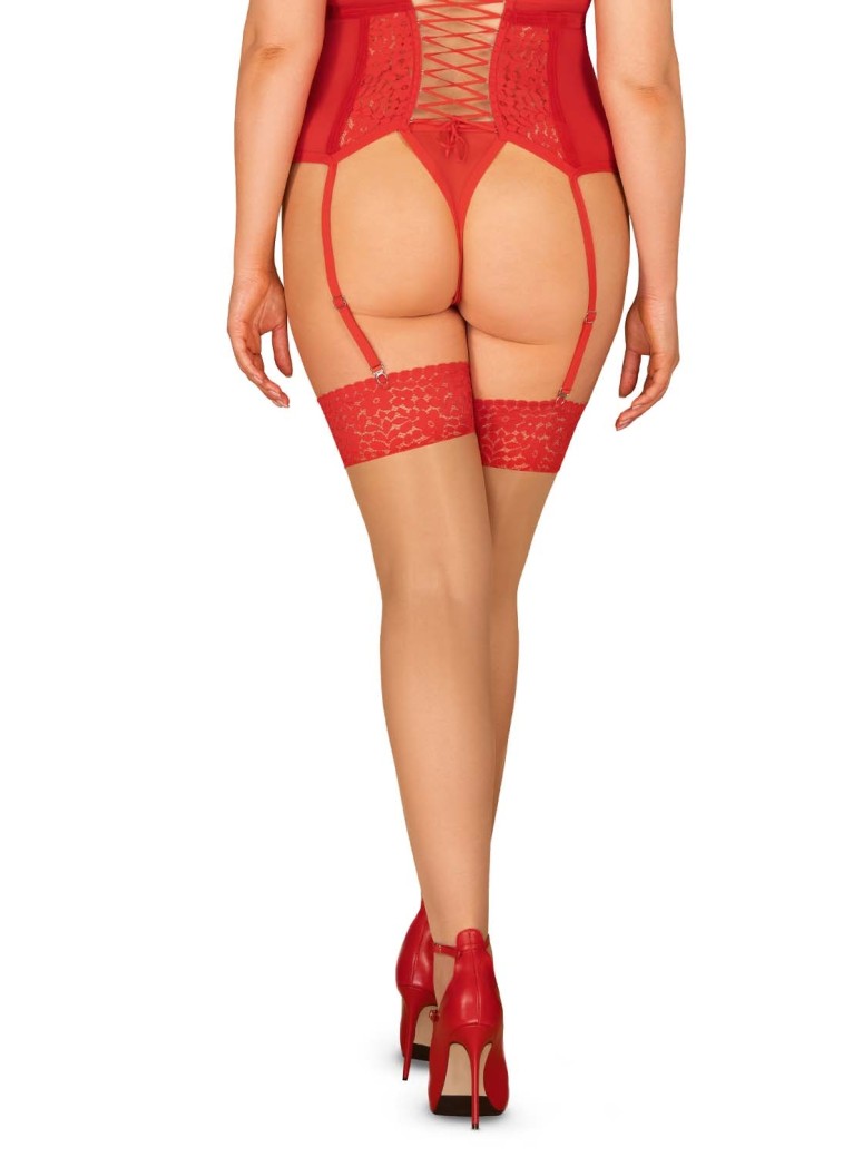 Obsessive Lingerie sexy calze curvy nudo con balza rossa Blossmina XXL