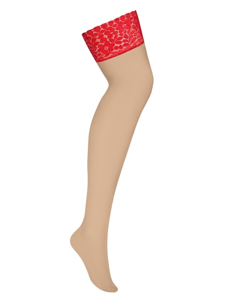 Obsessive Lingerie sexy calze curvy nudo con balza rossa Blossmina XXL Obsessive Lingerie sexy calze curvy nudo con balza rossa Blossmina XXL