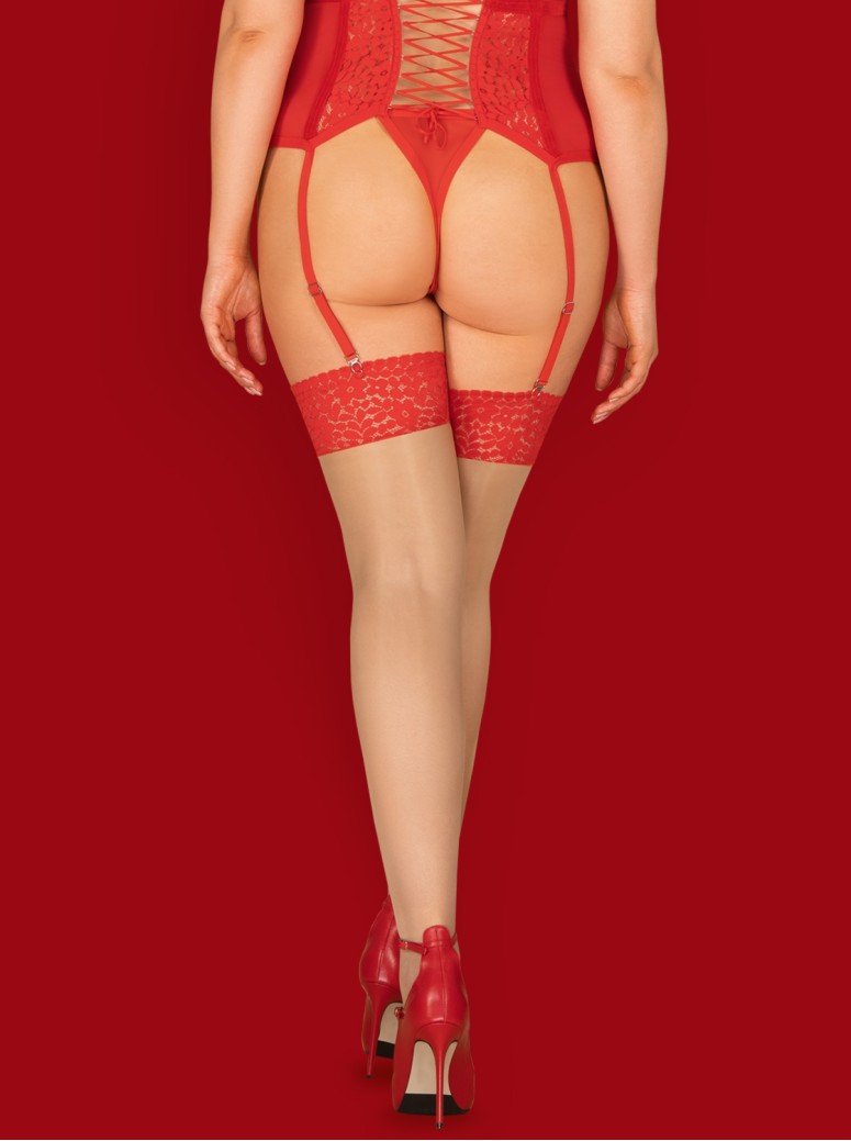 Obsessive Lingerie sexy calze curvy nudo con balza rossa Blossmina XXL