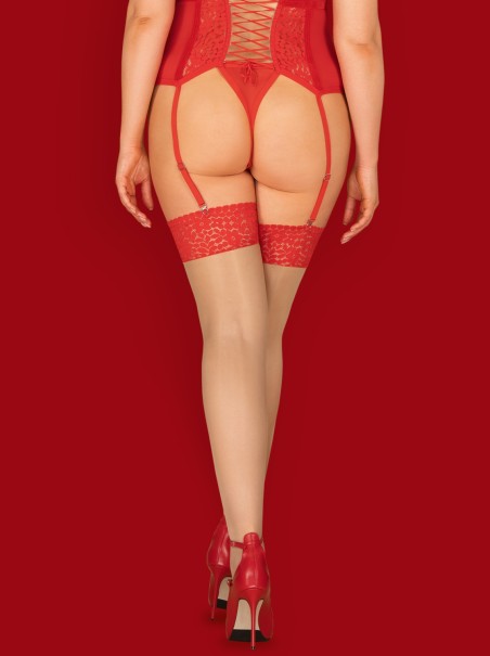 Obsessive Lingerie sexy calze curvy nudo con balza rossa Blossmina XXL Obsessive Lingerie sexy calze curvy nudo con balza rossa Blossmina XXL