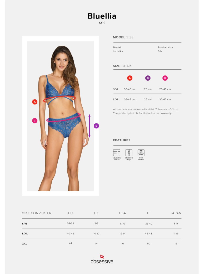 Obsessive Lingerie completino intimo in pizzo blu collezione Bluellia