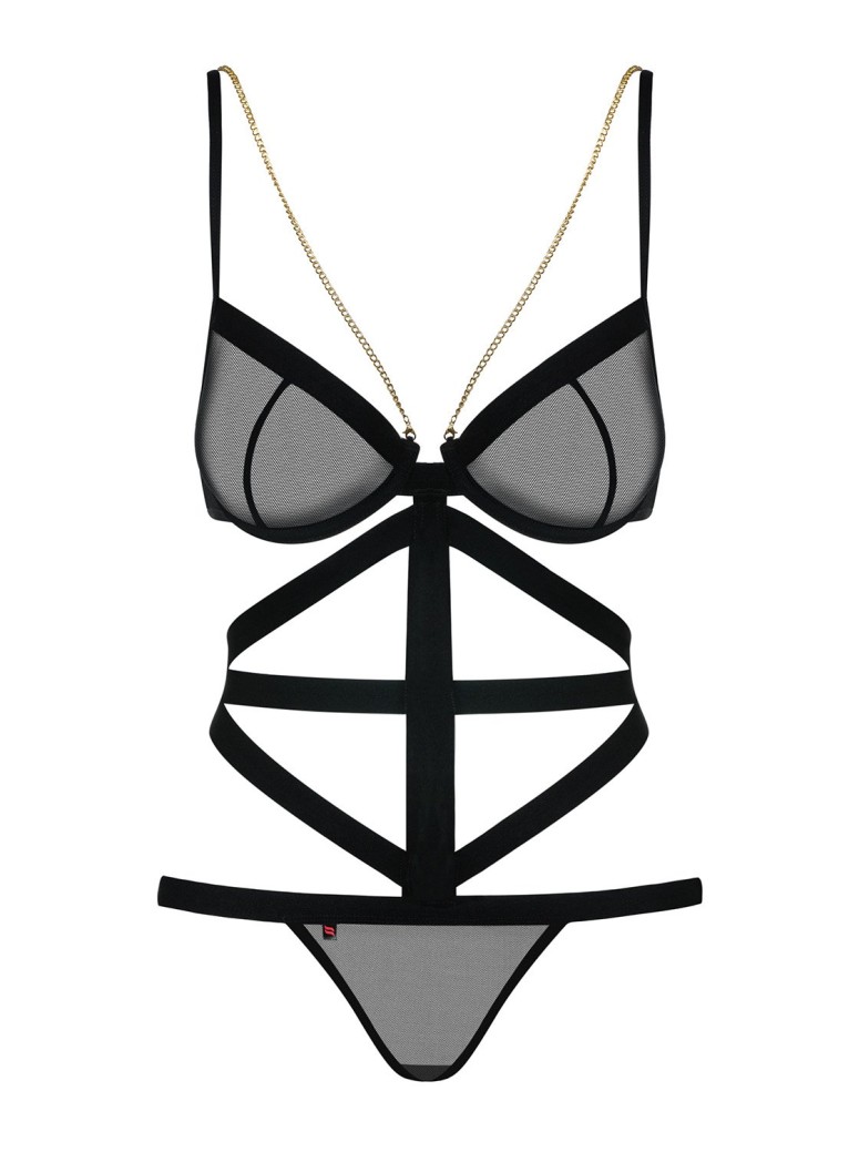 Obsessive sexy body con ferretto in tulle trasparente e catenine Bondy