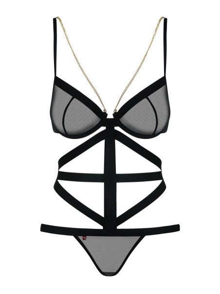 Obsessive sexy body con ferretto in tulle trasparente e catenine Bondy