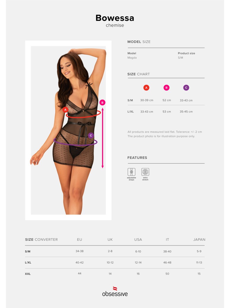 Obsessive Lingerie sexy chemise e perizoma in tulle Bowessa