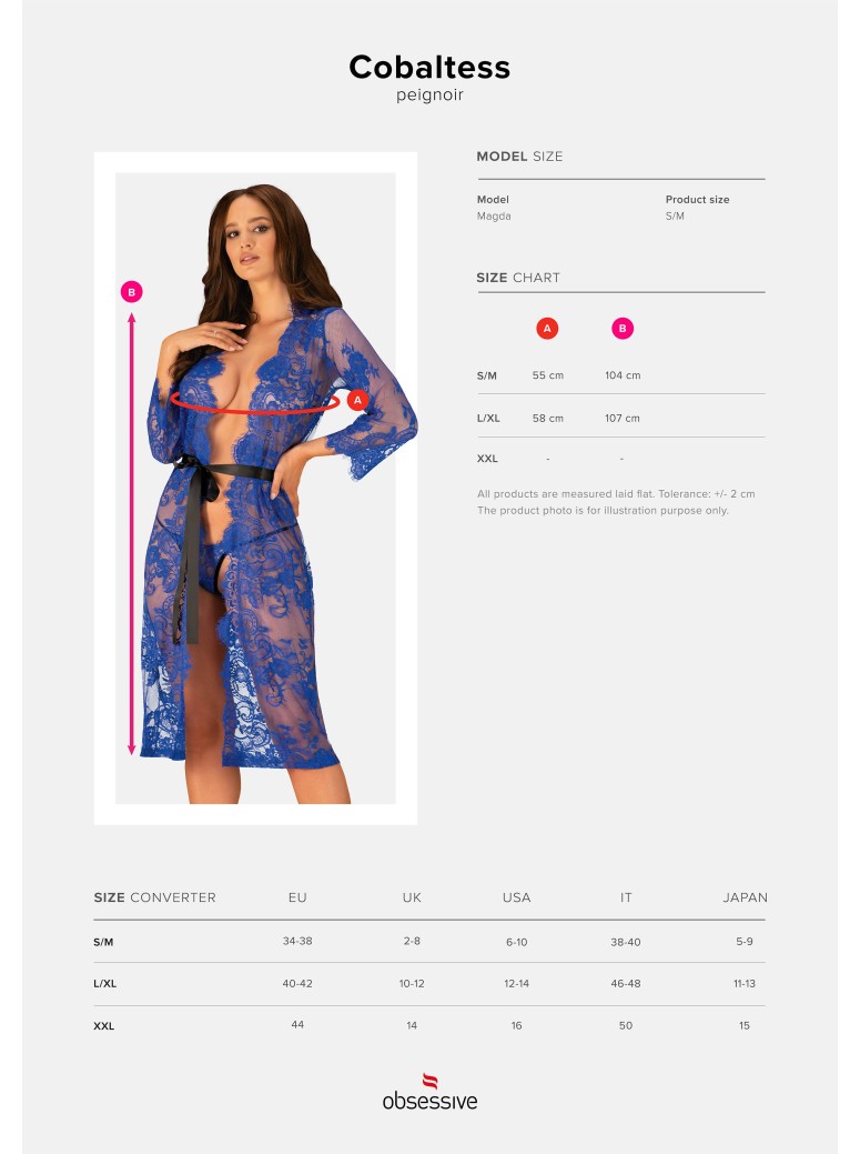 Obsessive Lingerie sexy vestaglia in pizzo blu collezione Cobaltess