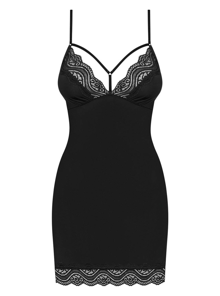 Obsessive Lingerie chemise nera con perizoma collezione Diyosa