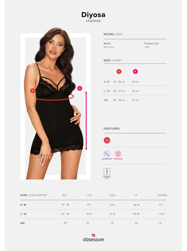 Obsessive Lingerie chemise nera con perizoma collezione Diyosa