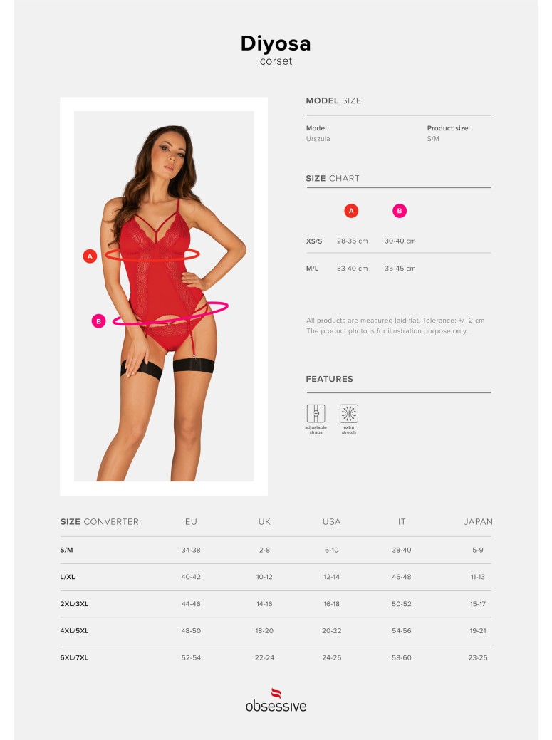 Obsessive Lingerie sexy corsetto con perizoma rosso collezione Diyosa