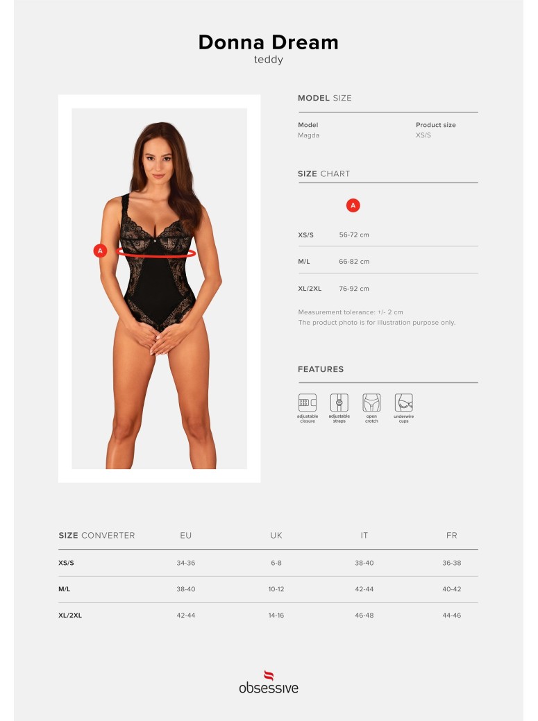 Obsessive Lingerie sexy body aperto all'inguine collezione Donna Dream