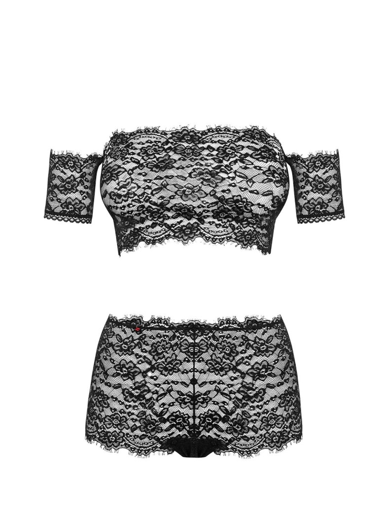 Obsessive Lingerie top e shorts in pizzo nero Espanita