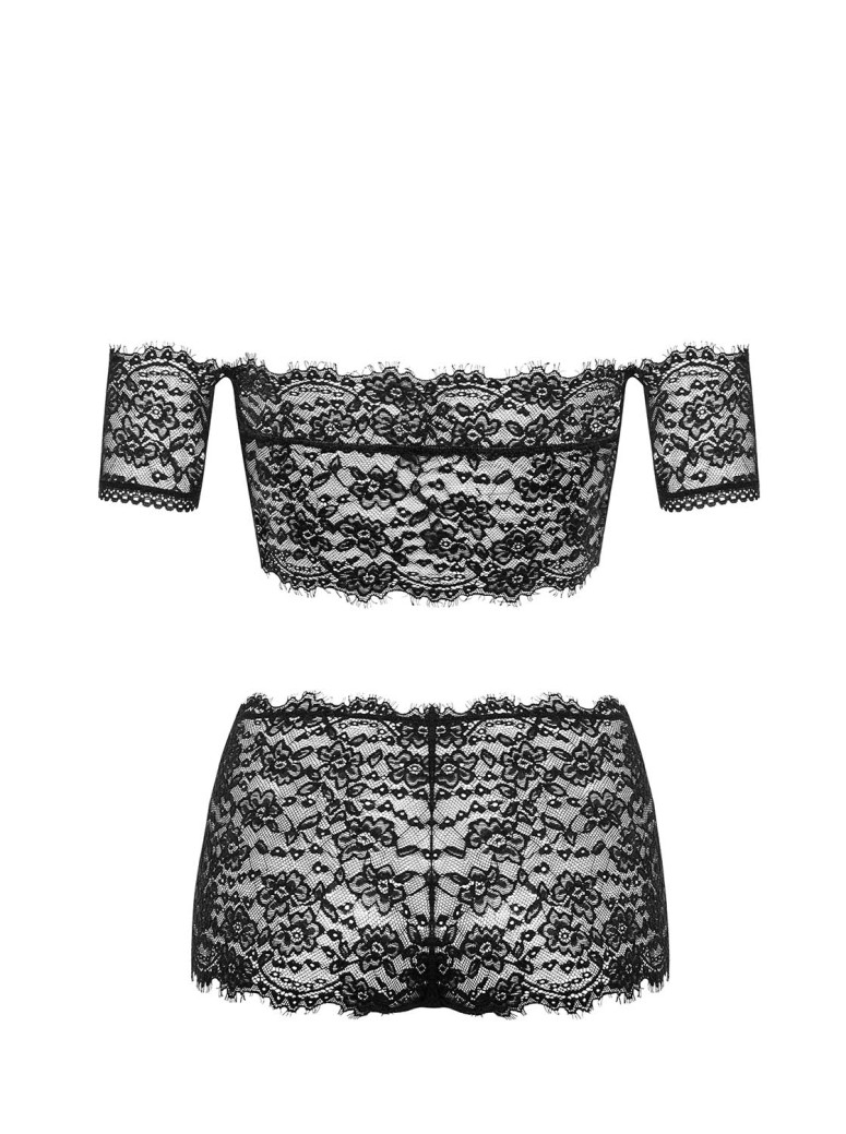 Obsessive Lingerie top e shorts in pizzo nero Espanita
