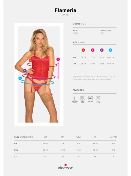 Obsessive Lingerie sexy corsetto con perizoma rosso Flameria