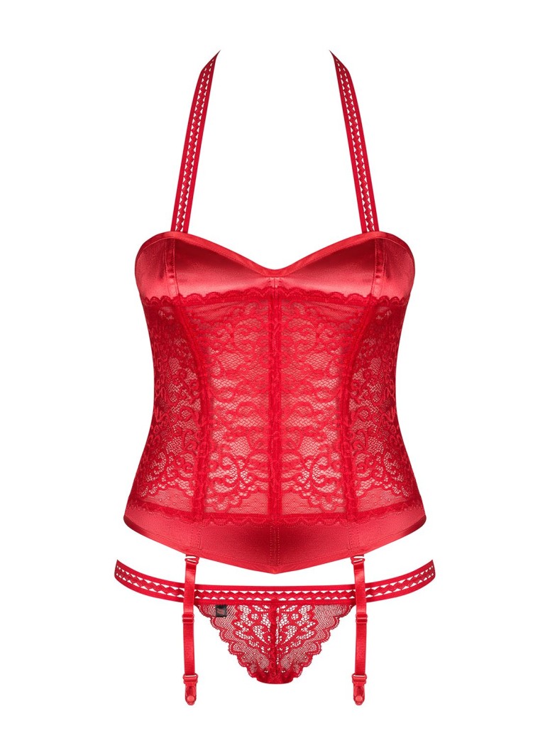 Obsessive Lingerie sexy corsetto con perizoma rosso Flameria