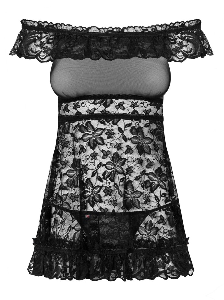 Obsessive Lingerie audace babydoll in tulle e pizzo nero Flores