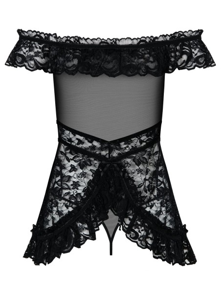 Obsessive Lingerie audace babydoll in tulle e pizzo nero Flores