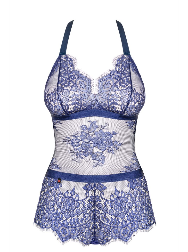 Obsessive Lingerie elegante body in pizzo blu collezione Flowlace
