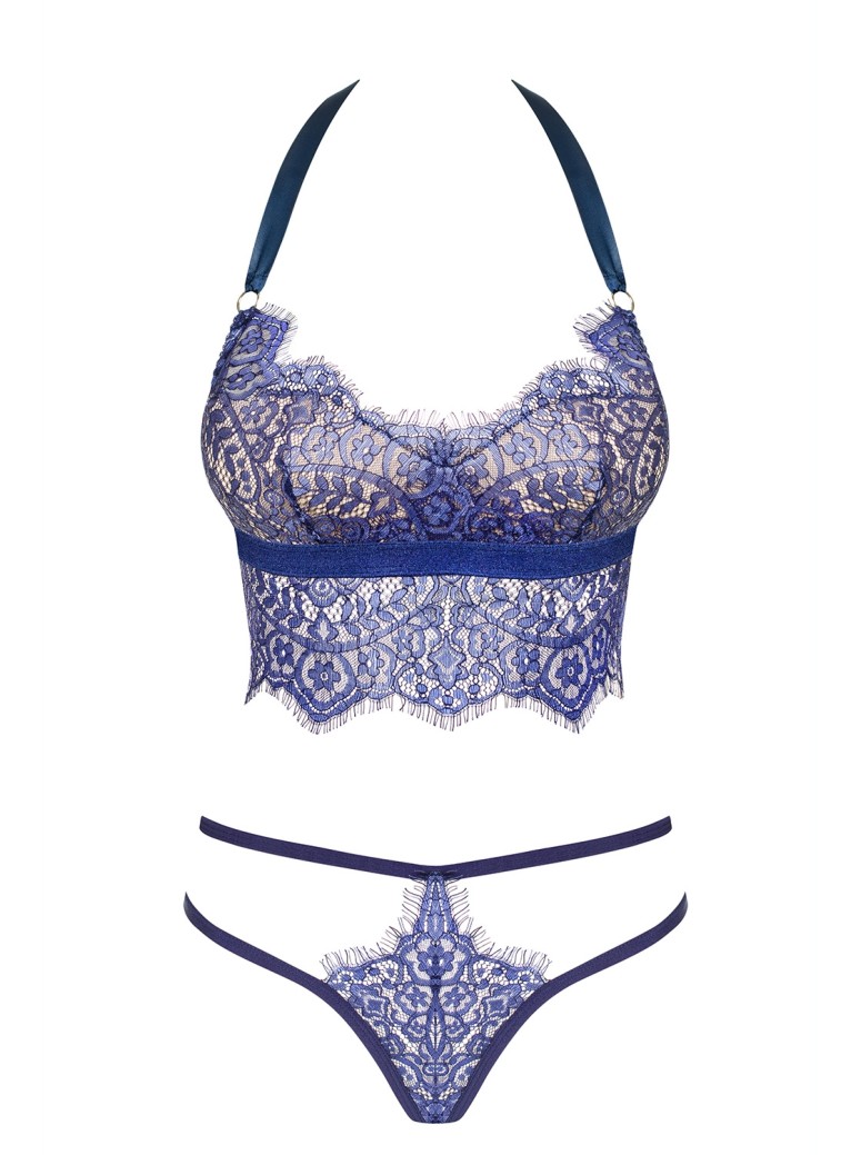 Obsessive elegante completino intimo in pizzo blu collezione Flowlace