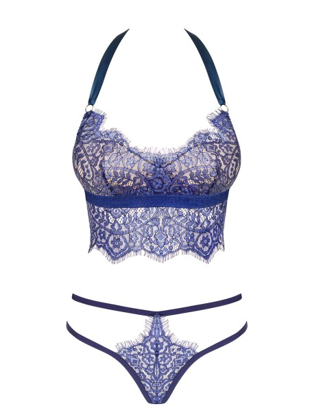 Obsessive elegante completino intimo in pizzo blu collezione Flowlace