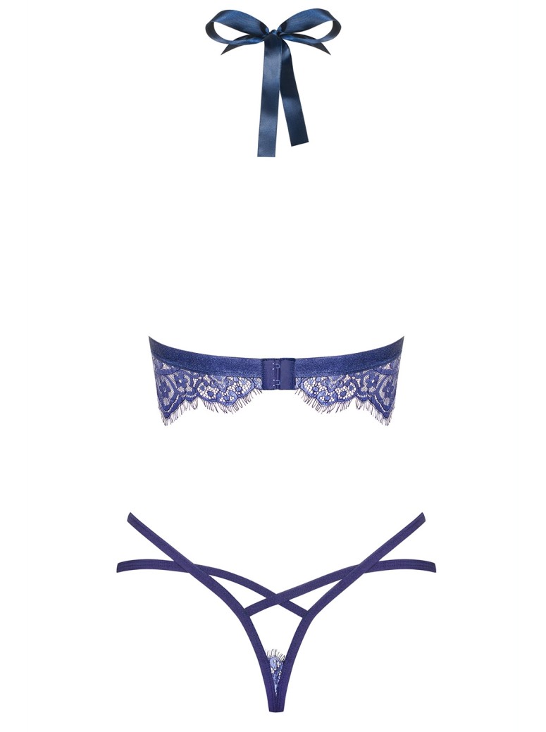 Obsessive elegante completino intimo in pizzo blu collezione Flowlace