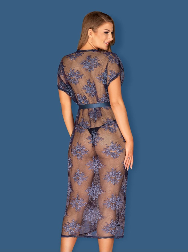 Obsessive Lingerie elegante vestaglia in pizzo blu collezione Flowlace