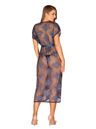 Obsessive Lingerie elegante vestaglia in pizzo blu collezione Flowlace