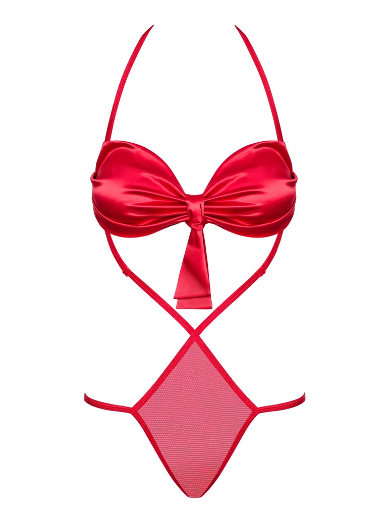 Obsessive Lingerie sexy body in tulle e raso rosso Giftella