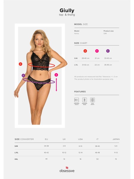 Obsessive top e brasiliana in tulle e pizzo maculato collezione Giully