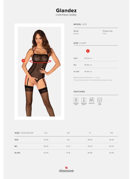Obsessive Lingerie sexy body con reggicalze aperto al cavallo collezione Glandez