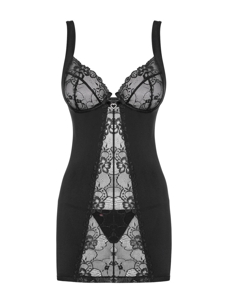 Obsessive Lingerie chemise con perizoma nera collezione Heartina