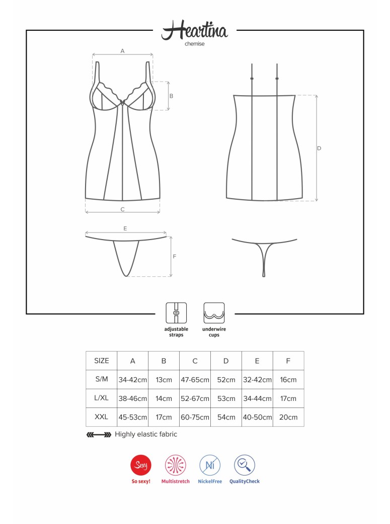 Obsessive Lingerie chemise con perizoma nera collezione Heartina