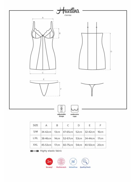 Obsessive Lingerie chemise con perizoma nera collezione Heartina