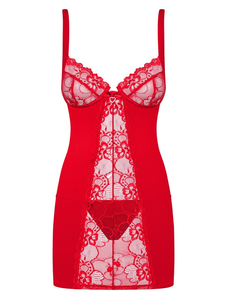 Obsessive Lingerie chemise con perizoma rossa collezione Heartina